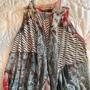 Mixed Media Long Blue BOHO Floral/Lace Vest - XL